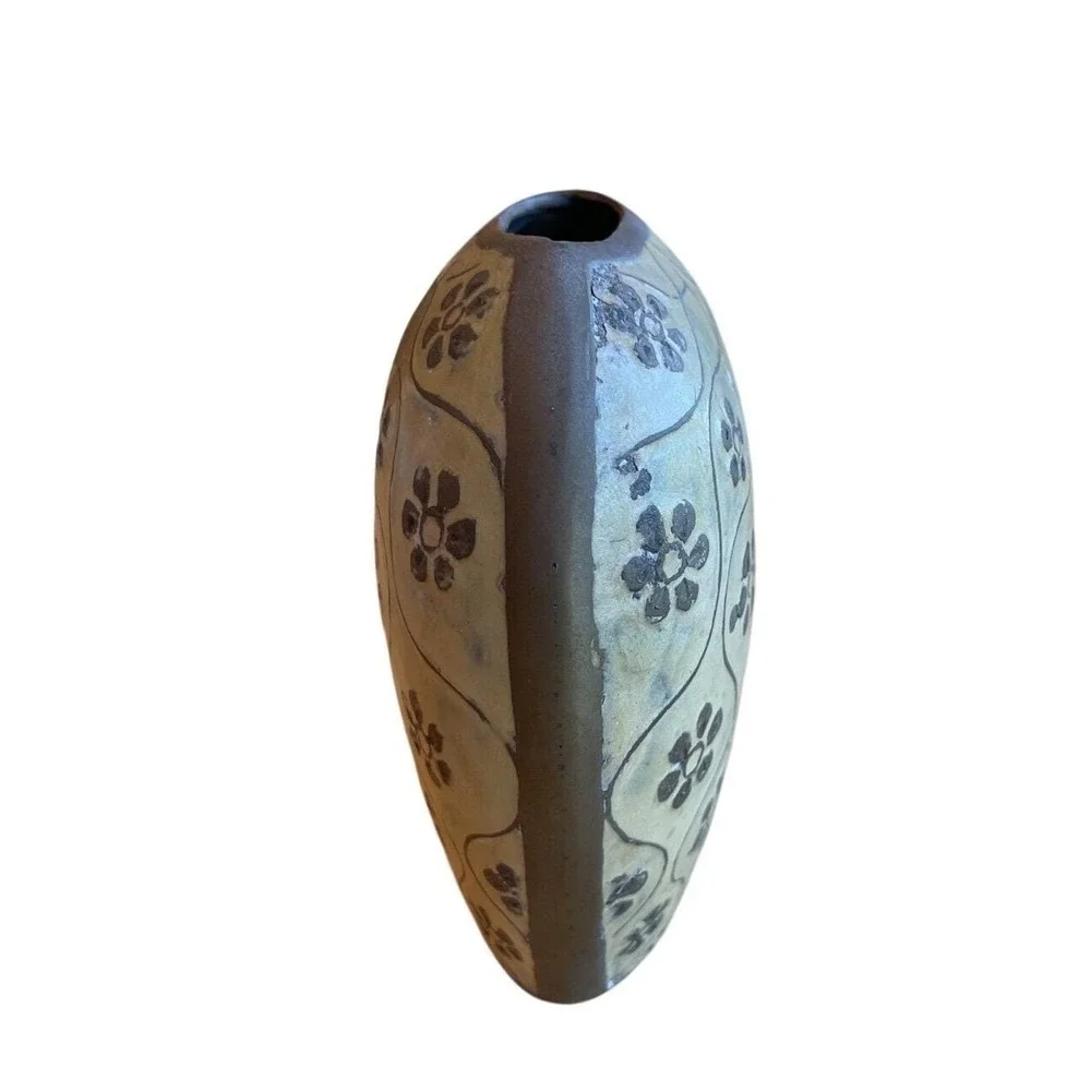 Vintage Solid Brass Yellow Enamel Vase Flowers Raised‎ Sunflower Heavy Bouquet